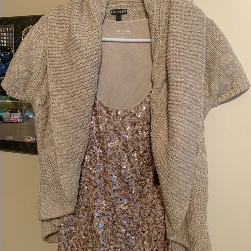 Express Sequin tank w/ Shaw Collar Sweater - NWT